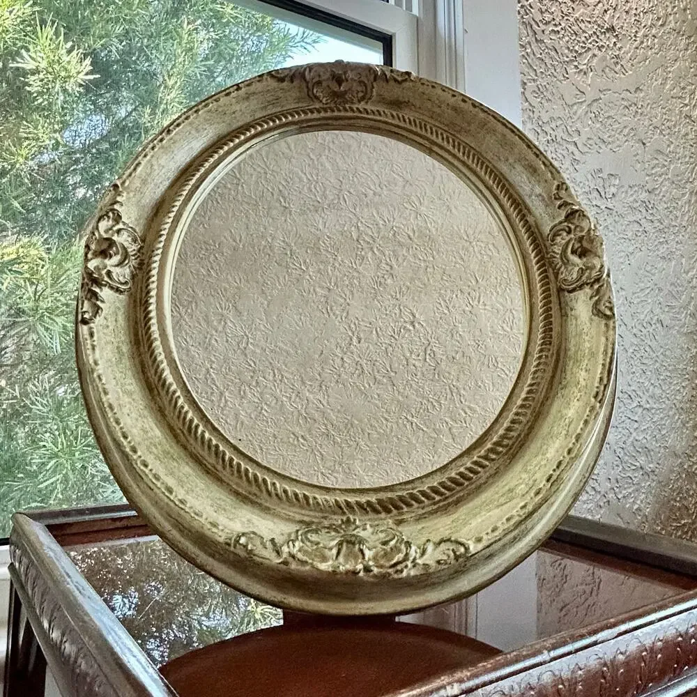 Vintage Shabby Chic Oval Mirror – Decorative Resin, Tabletop or Hanging